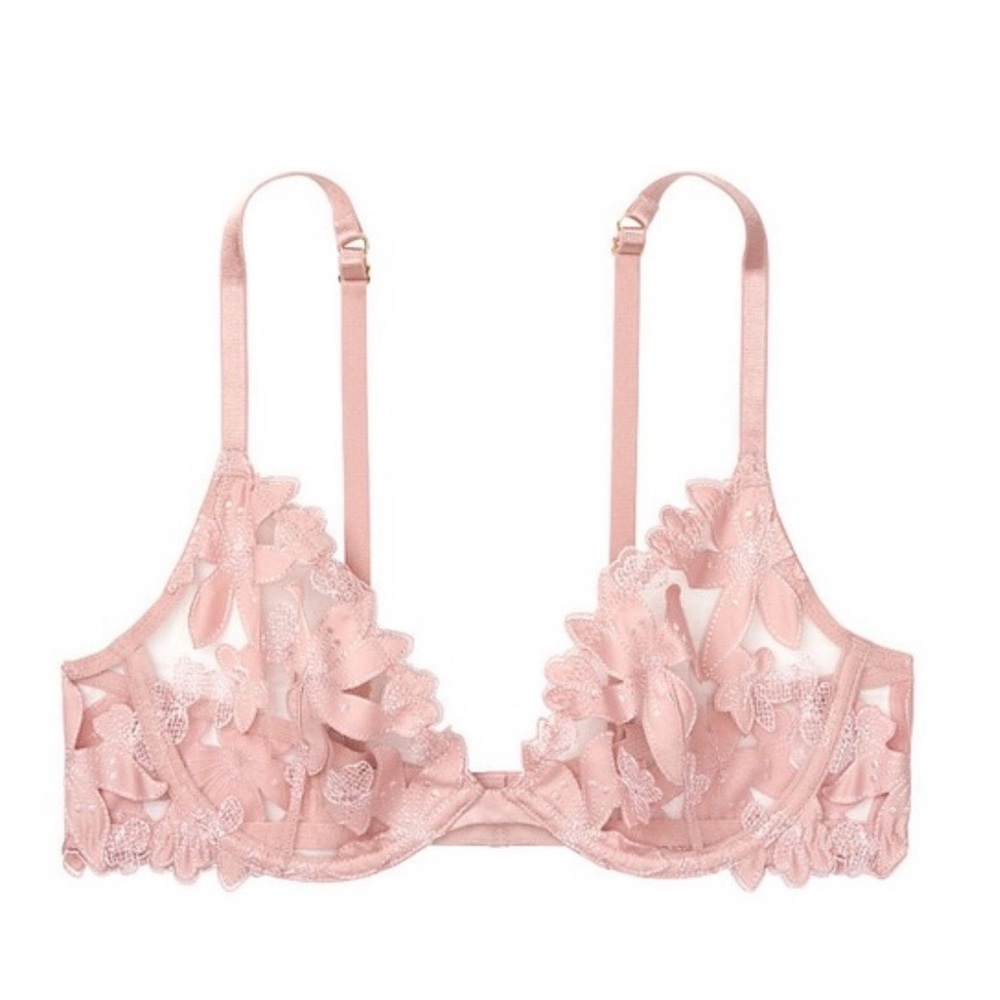 Victoria's Secret Blush Pink Very Sexy Unlined Embroidery Floral Plunge Bra
